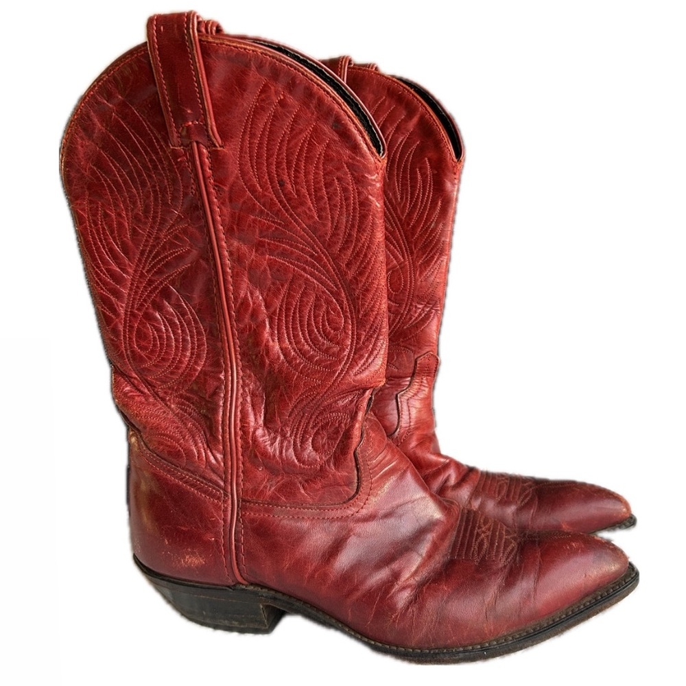 Red leather cowgirl boots
